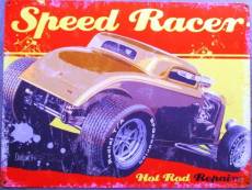 "plaque hot rod speed racer 70x50cm tole deco us diner