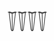 Skiski legs - 4 pieds de table en épingle à cheveux 30,5cm 3 tiges en acier noir épaisseur 10mm 24207