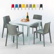 Table Carrée Blanche 90x90cm Avec 4 Chaises Colorées Grand Soleil Set Extérieur Bar Café Rome Love Couleur: Gris