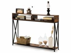Table console de style industriel 120 x 23 x 79 cm structure en acier meuble d'entrée anti-basculement brun rustique