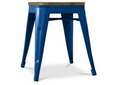 Tabouret design industriel - bois et acier - 45cm -stylix bleu foncé