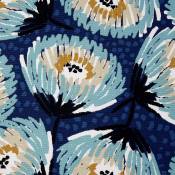Tissu enduit et fleuri - Bleu Foncé - 1.5 m