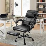 Tolletour - Chaise de bureau pivotante avec coussin pieds pliables et roulettes silencieuses accoudoirs et roulettes fauteuil de direction - Noir