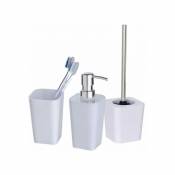 WENKO Set d'accessoires de salle de bain Candy, gobelet brosse à dent, distributeur savon liquide, brosse WC noire, Plastique sans BPA, Blanc