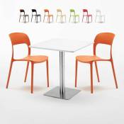 Ahd Amazing Home Design - Table carrée 70x70 blanche pied en acier et 2 chaises colorées Restaurant Strawberry Couleur: Orange