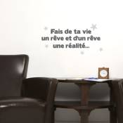 Autocollant décoratif 68 cm x 24 cm, citation Antoine de St Exupéry: Fais de ta vie un rêve et d'un rêve une réalité - Sticker mural - Gris / argent