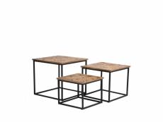 Bobokan - 3 tables basses gigognes carrées en métal et teck recyclé bois clair et noir DR/116/2019