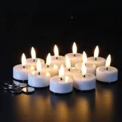 Bougies chauffe-plat led lumineuses et réalistes avec minuterie, batterie incluse, bougies votives vacillantes sans flamme, paquet de 12, blanches