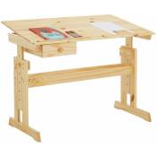 Bureau enfant écolier junior flexi table à dessin réglable en hauteur et pupitre inclinable avec 1tiroir en pin massif vernis nature - Naturel