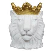 Cache Pot Lion Blanc Couronne Doree D16cm - blanc dore
