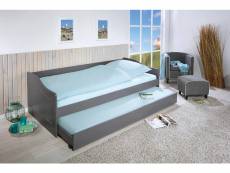 Canapé-lit avec lit gigogne, en pin teinté gris,