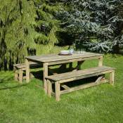 Cémonjardin - Salon de jardin avec bancs en bois Normand - 6 places - Marron