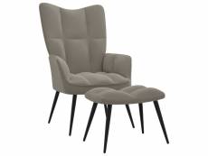 Chaise de relaxation avec repose-pied gris clair velours