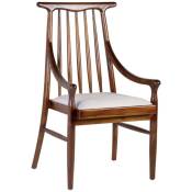 Chaise en bois massif marron et assise en tissu beige