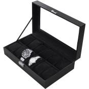 Coffret à Montres, Boite pour Montres et Bracelets, Noir, 12 montres et vitre, Dimensions: 30 x 20 x 8 cm