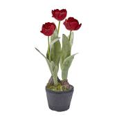 Composition de tulipes givrées en pot artificielles rouges H46