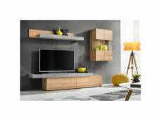 Ensemble meuble tv mural concret - l 230 x p 40 x h 160 cm - beige et gris