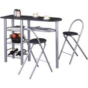 Ensemble style avec table haute de bar mange-debout comptoir et 2 chaises/tabourets, en mdf noir mat et structure en métal - Noir