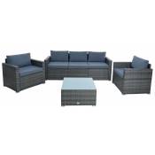 Estexo - Salon de jardin 5 places canapé fauteuils table basse en polyrotin gris