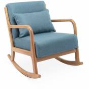 Fauteuil à bascule design en bois et tissu. 1 place. rocking chair scandinave. bleu - Bleu