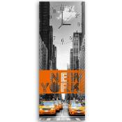 Feeby - Horloge Murale Design Citadin Taxis de New York - 25 x 65 cm - Gris