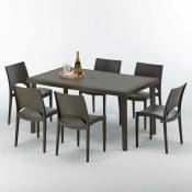 Grand Soleil - Table rectangulaire 6 chaises Poly rotin resine 150x90 marron Focus Chaises Modèle: Paris Marron Moka