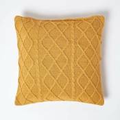 Housse de coussin en tricot maille torsadée Jaune moutarde, 45 x 45 cm - Jaune Moutarde - Homescapes