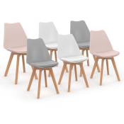 Idmarket - Lot de 6 chaises scandinaves sara mix color pastel rose x2, gris clair x2 et blanc x2 - Multicolore