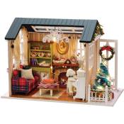 Kit de maison de poupée miniature de Noël bricolage réaliste 3D Mini maison en bois salle d'artisanat avec lumières LED pour meubles fête des enfants