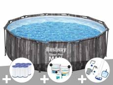 Kit piscine tubulaire ronde bestway steel pro max décor bois 3,66 x 1,00 m + 6 cartouches de filtration + kit de traitement au chlore + kit d'entretie