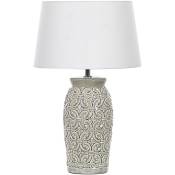 Lampe de Chevet en Céramique avec Abat-jour Empire Blanc Motif Géométrique Gris Khoper