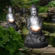 Lampe solaire Bouddha décoration de jardin Feng Shui Lampe solaire Bouddha, gris, 1x 0,06 watt, DxH 18x28 cm, lot de 2