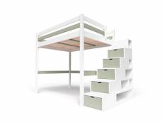 Lit mezzanine bois avec escalier cube sylvia 160x200