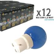 Lot de 12 ampoules led B22 1,5W Bleues (équivalence 15W) pour Guirlande Extérieure Limão bleu - non-dimmable