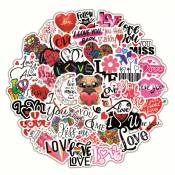 Love Stickers 50 Pièces i Love You Cœur Graffiti Autocollants Saint Valentin Mignon Dessin Animé Imperméable Vinyle Autocollant Livre Ordinateur