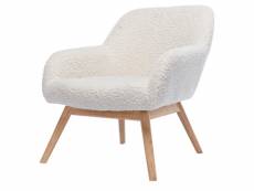 Malmo, fauteuil lounge en tissu bouclé écru et hévéa naturel