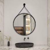 Miroir rond 50x50cm noir encadré avec ceinture en cuir amovible - Biubiubath
