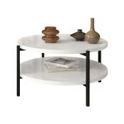 Mobilier1 - Table basse Providence 177, Blanc brillant + Noir, 43cm, Diamètre: 85, Stratifié, Rond - Blanc brillant + Noir