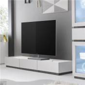 Nouvomeuble Banc TV design blanc 3 tiroirs VALERONA