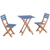 Outsunny Ensemble bistro de jardin 3 pièces avec 1 table et 2 chaises pliantes en bois de pin - bleu
