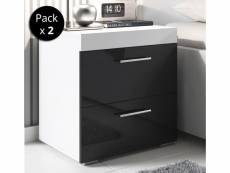 Pack de 2 tables de chevet | 45 x 50 x 40 cm | noir et blanc finition brillante | modèle ciro MNSD010WHBL-1