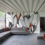 Papier peint panoramique végétal gris 225x250cm