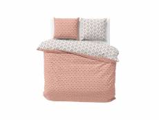 Parure de lit en coton réversible - mille - 260 x 240 cm - rose et blanc