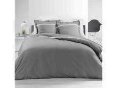 Parure de lit percale satinéa gris/blanc 260x240 cm