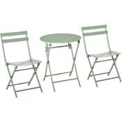 Salon de jardin bistro pliable - table ronde ø 60 cm avec 2 chaises pliantes - métal thermolaqué vert d'eau - Vert