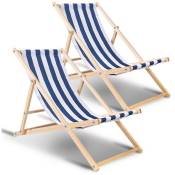 Swanew - Chaise longue de jardin Chaise longue en pin pliable Chaise longue de balcon en bois Chaise de plage Bleu Blanc 2 pièces