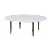 Table basse ronde en marbre blanc et base en laiton