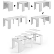 Table console Compton, Table à manger extensible, Table avec rallonges polyvalentes extensibles jusqu'à 10 places, cm 51/237x90h78, Blanc brillant,