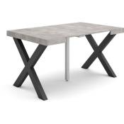 Table console extensible, Console meuble, 140, Pour 6 personnes, Pieds bois massif, Style moderne, Ciment - Skraut Home