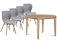 Table ronde extensible pieds fuseau d115 + 4 chaises